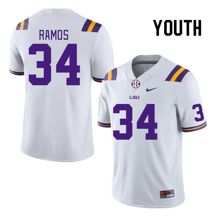 Youth #34 Damian Ramos LSU Tigers College Football Jerseys Stitched-White - Click Image to Close